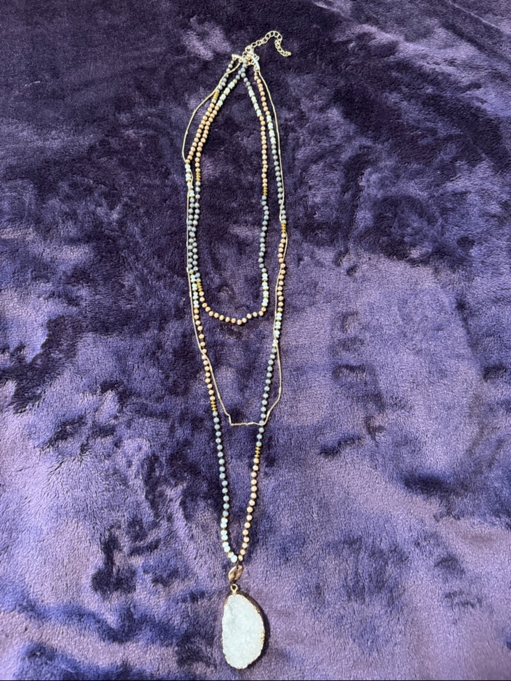 Multi-Strand Blue and Gold Druzy Pendant Necklace - Women Jewelry